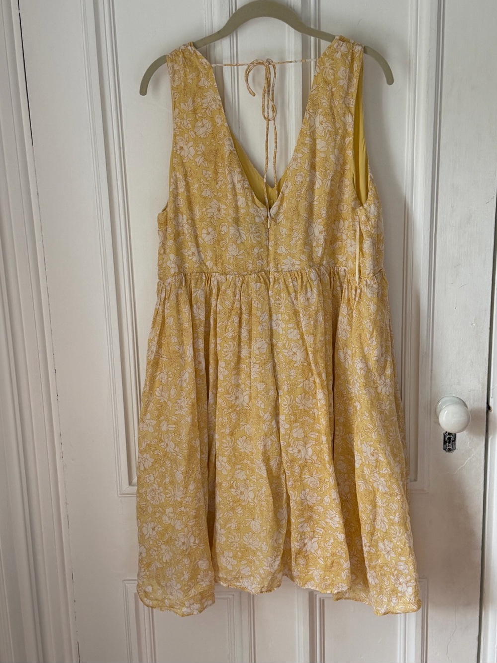 Women’s J Crew Swingy Lined V neck Mini Dress Yellow Floral Hidden Zip Size XL - Picture 5 of 12